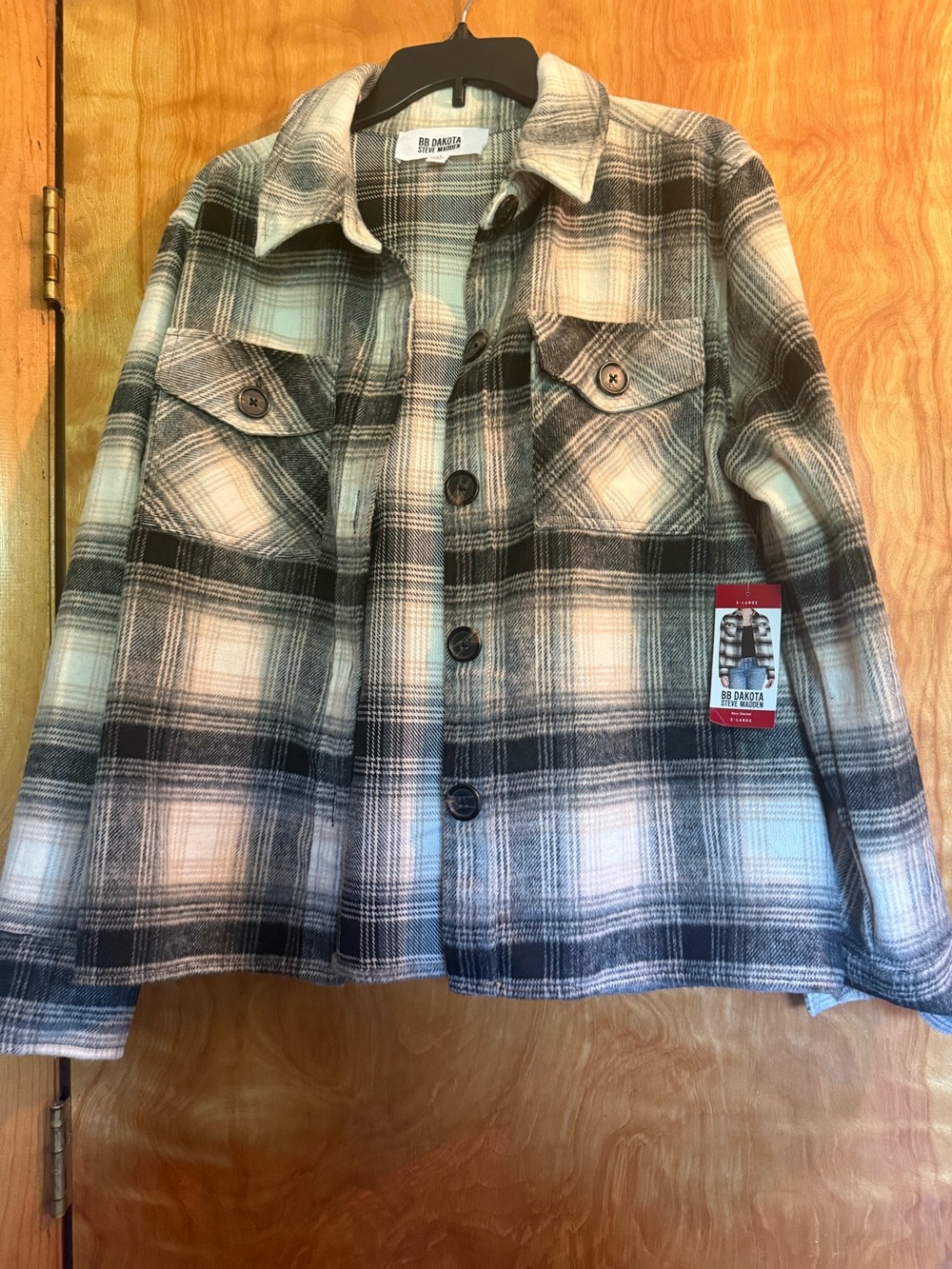 BB Dakota Women’s Shacket Black and White Tan Plaid fall brushed feel XL NWT